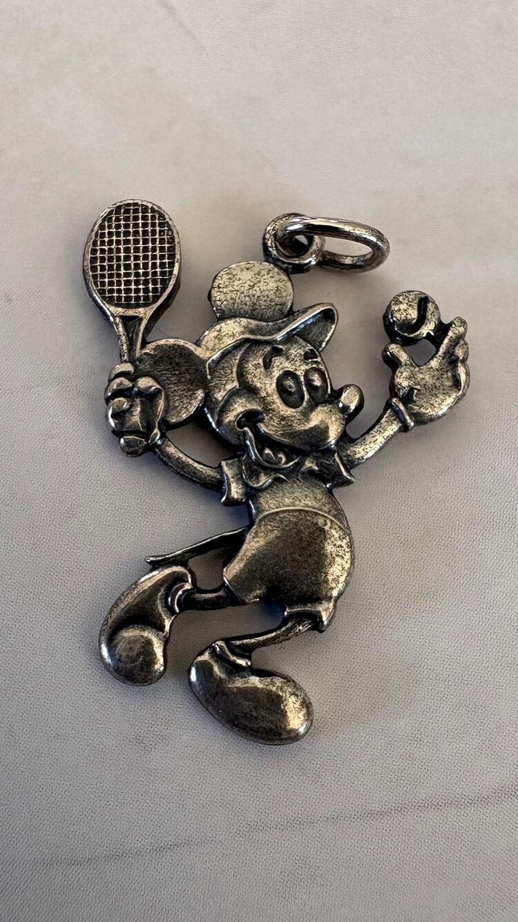 Vintage Walt Disney Productions Sterling Silver Mickey Mouse Tennis Pendant USA